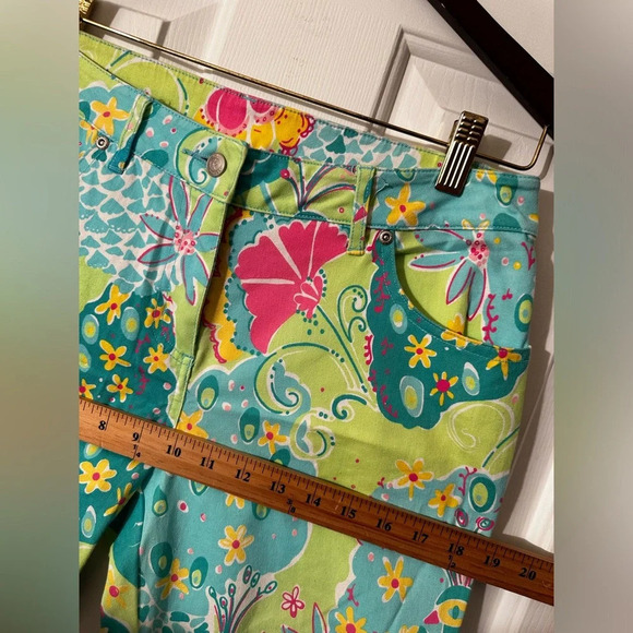 LILLY PULITZER 6 Floral PEACOCK PANTS JEANS Preppy Derby Cropped Southern Belle - Picture 10 of 10